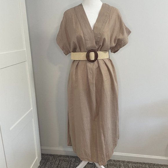 Zara Dresses & Skirts - Zara Belted Tunic Dress, Beige Linen